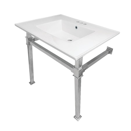 Kingston Brass KVPB31224Q1 31-Inch Ceramic Console Sink (4" Faucet Drilling), White/Polished Chrome KVPB31224Q1
